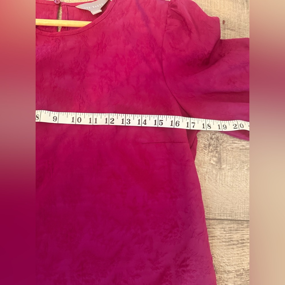 Ted Baker Brocade Magenta Puff Sleeve Blouse Medium - Picture 6 of 7